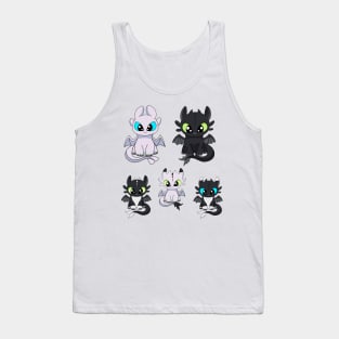 Dragons family, toothless and light fury, dragons babies, how to train your dragon family Tank Top